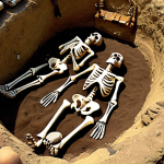 **Image Prompt for Ancient Burial Rituals**: 
   "Illustrate an ancient Amazonian burial site featuring human skeletons arranged in ceremonial positions. Include artifacts like ceremonial objects and offerings alongside the skeletons, emphasizing the spiritual and cultural significance of the rituals."