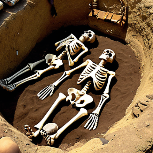 Home 13 **Image Prompt for Ancient Burial Rituals**:
"Illustrate an ancient Amazonian burial site featuring human skeletons arranged in ceremonial positions. Include artifacts like ceremonial objects and offerings alongside the skeletons, emphasizing the spiritual and cultural significance of the rituals."