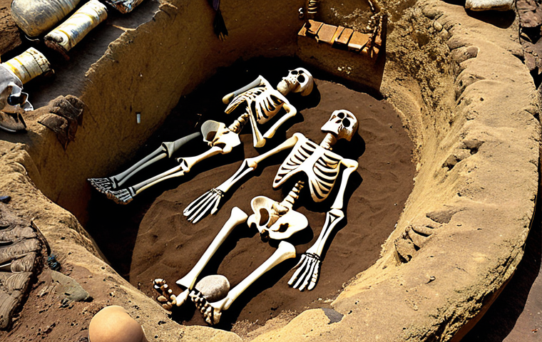 **Image Prompt for Ancient Burial Rituals**:
"Illustrate an ancient Amazonian burial site featuring human skeletons arranged in ceremonial positions. Include artifacts like ceremonial objects and offerings alongside the skeletons, emphasizing the spiritual and cultural significance of the rituals."