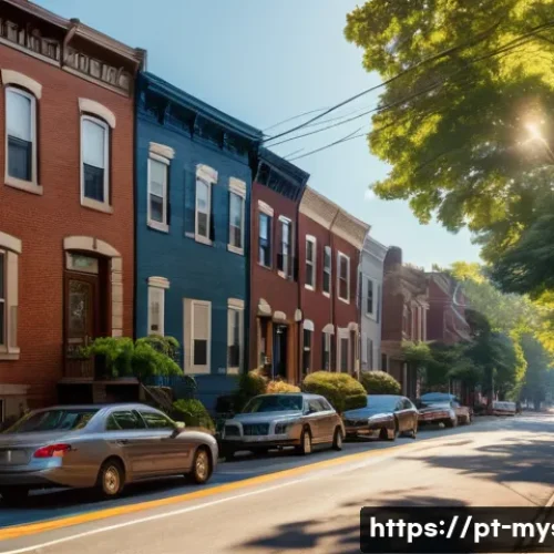 Home 8 찰리 로스 유괴 사건 - A serene, sun-drenched street in a bustling Philadelphia neighborhood in